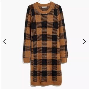 Madewell Crewneck Sweater Dress in Buffalo Check